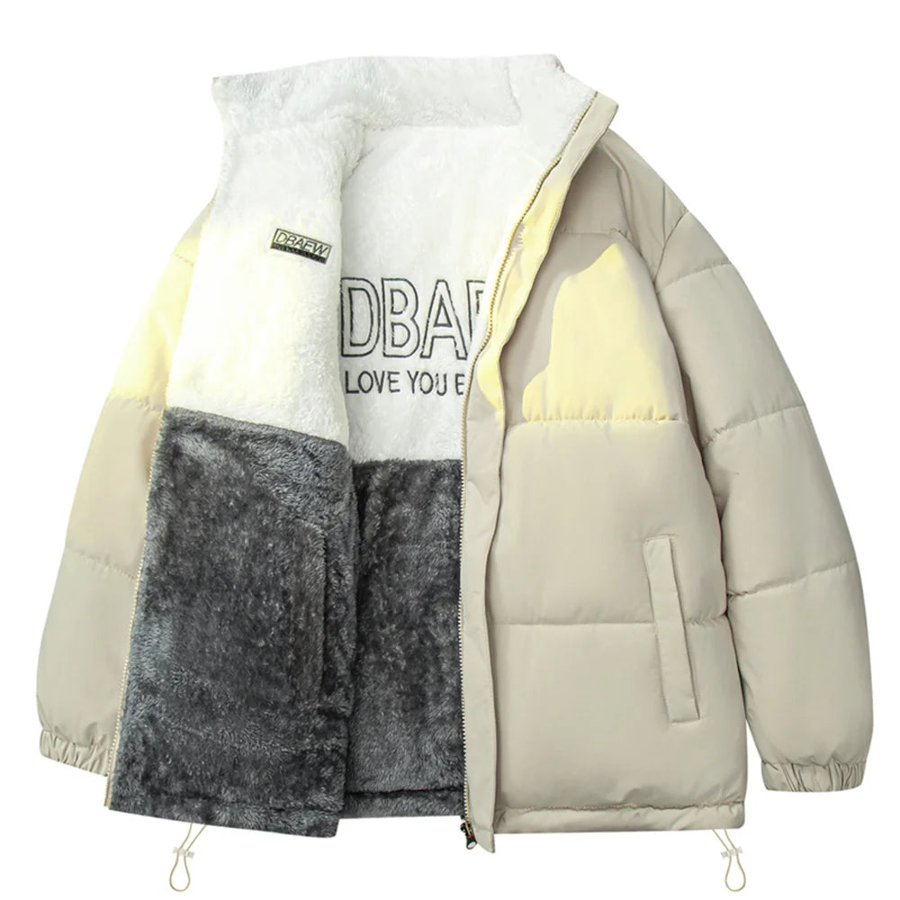 High-quality lambskin fleece men's casual double-sided loose and versatile cotton-padded jacket, men's cotton-padded clothing