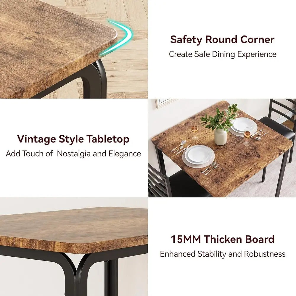 Modern Square Dining Table Set for 2, Small Space Kitchen Dinette, Vintage Breakfast Room Furniture