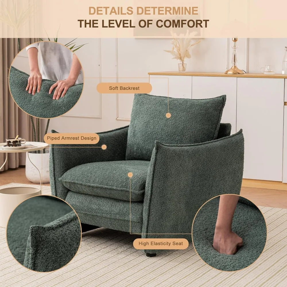 Oversized Accent Chair, Modern Single Sofa Cloud Chairs with Removable Pillow, Deep Seat Comfy Armchair for Living Room Bedroom