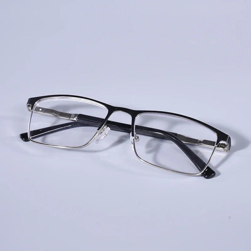 Anti Blue Light Men Reading Glasses Metal Full Frame Business Eyeglasses For Men Square Double Color Reading Eyewear +100+150