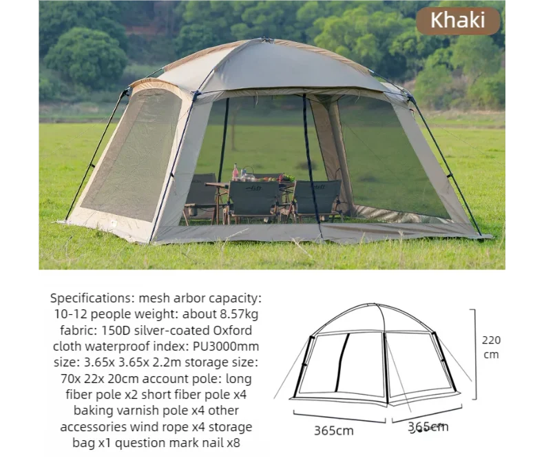 Outdoor Camping Mosquito Nets Tents 6-15 Person Rainproof Silver Glue Sunscreen Beach Picnic Sunshade Canopy Camping Equipment