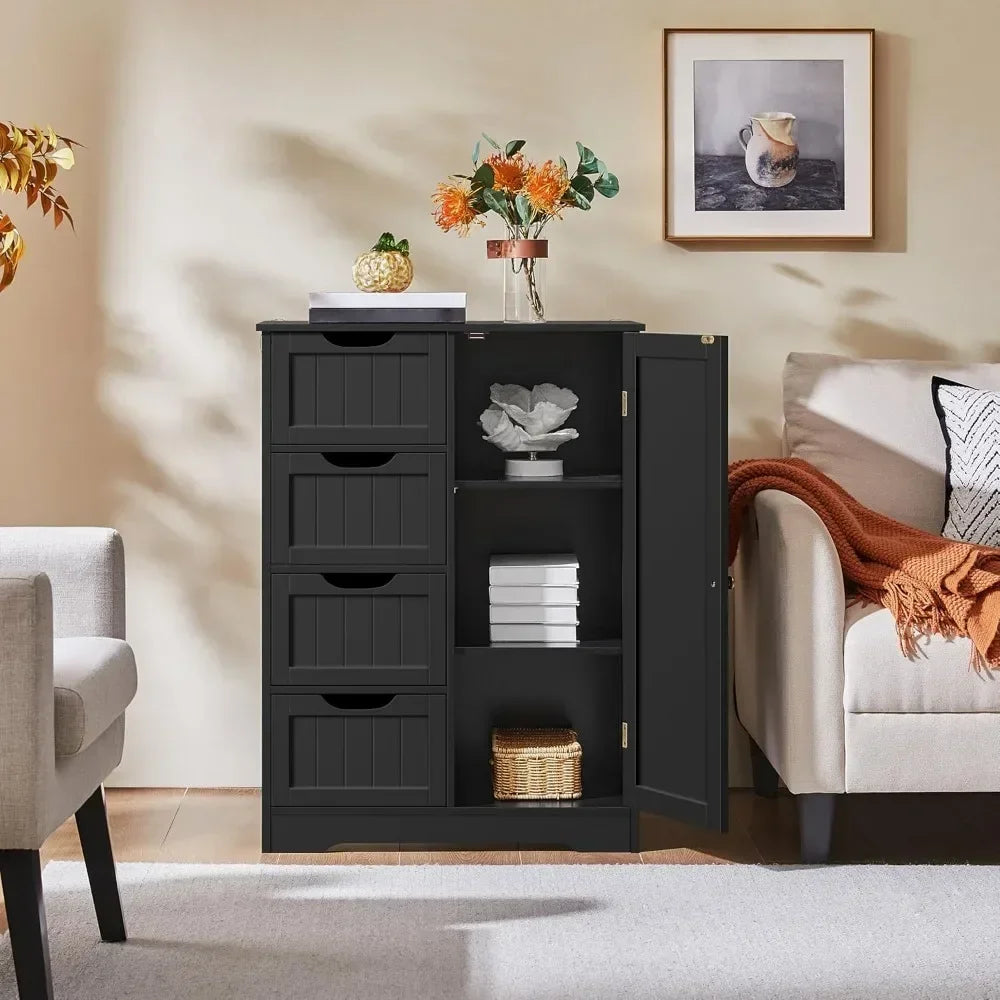 Freestanding Wooden Bathroom Storage Cabinet with 4 Drawers And 1 Cupboard Vanity Furniture for Bathroom Organization