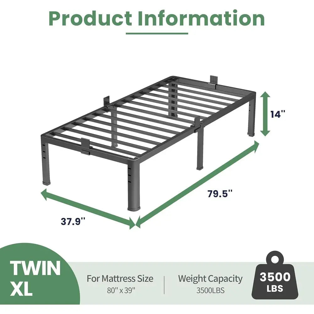 14 Twin XL Metal Bed Frame with Round Legs, 3,500 lbs Capacity, Easy Assembly, No Box Spring Needed