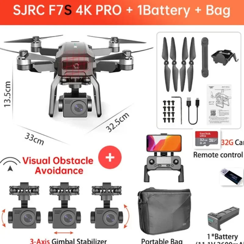 SJRC F7s 4K PRO Drone 4K obscatle avoidance GPS 5G WiFi 3-Axis Gimbal EIS FPV Brushless Quadcopter 3KM Obstacle Avoidance Dron
