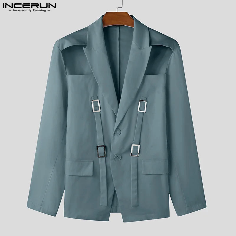 Men's Clothing Fashion Hollow Out Men Blazer Vintage Solid Lace-Up Suits Streetwear Tops Casual Autumn Summer Blazer Oversized