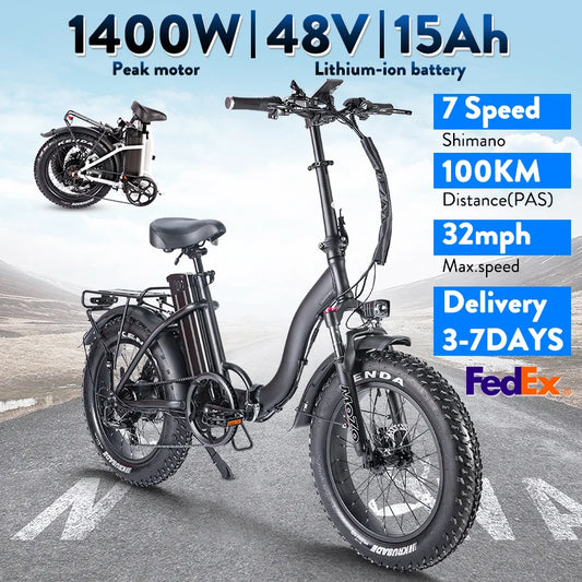 Foldable Ebike for adults 1400W Peak moto 48V 15AH Li-ion Battery E bike,20 Inch Fat tire,Folding Ebike for Commuter Man Woman