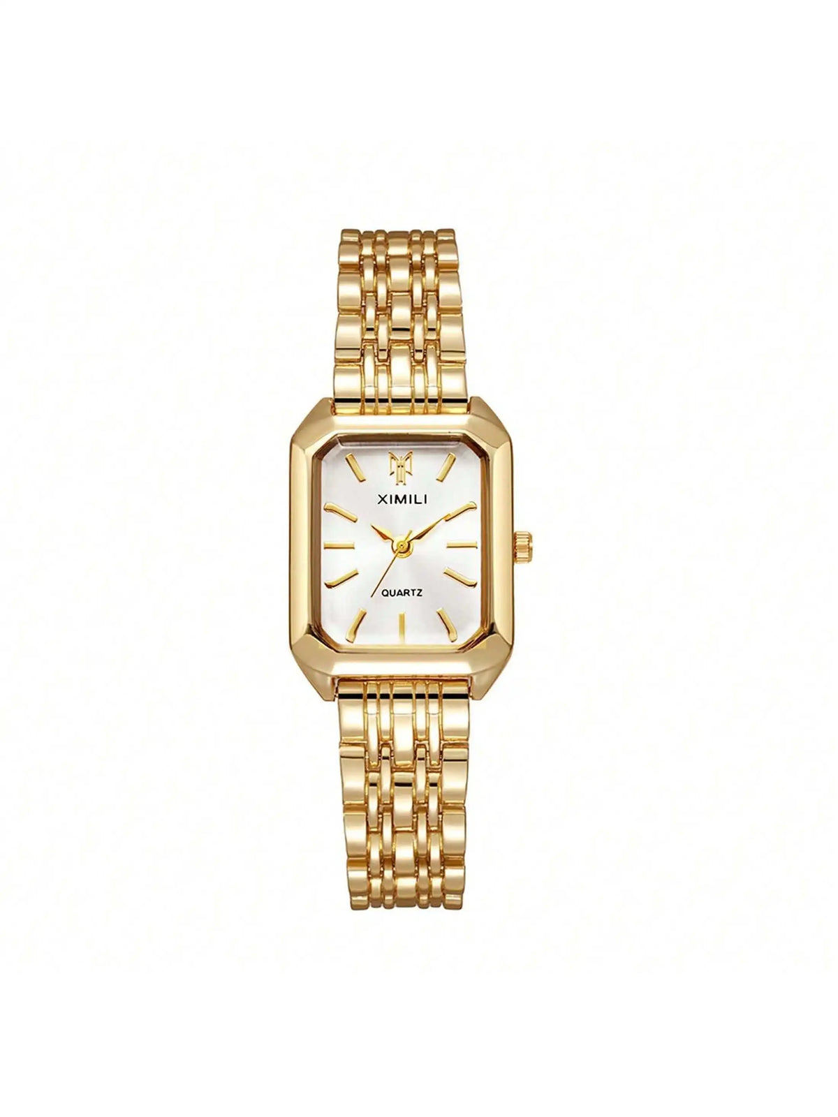 Women's Rectangular Case Analogue Quartz Watch, Metal Bracelet Band Ladies Wristwatch