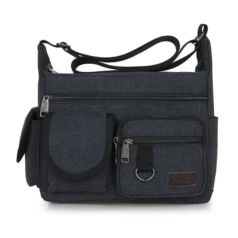 Men Canvas Shoulder Bag Travel Handbags Multifunction Messenger Bags Solid Zipper Top-handle Pack Casual Crossbody Bags Designer