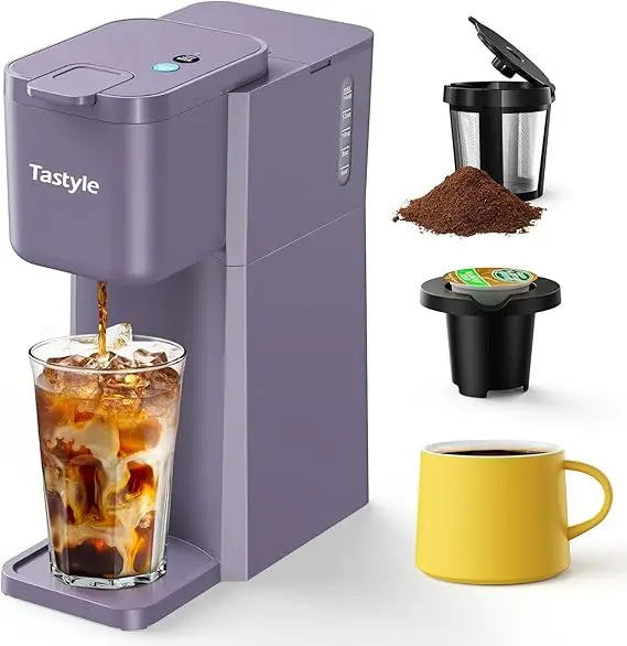 Mini Hot and Iced Coffee Maker Single Serve, for K Cup and Ground, 6 to 14 Oz Brew Sizes, with Recipe Book, for Home, Travel, RV