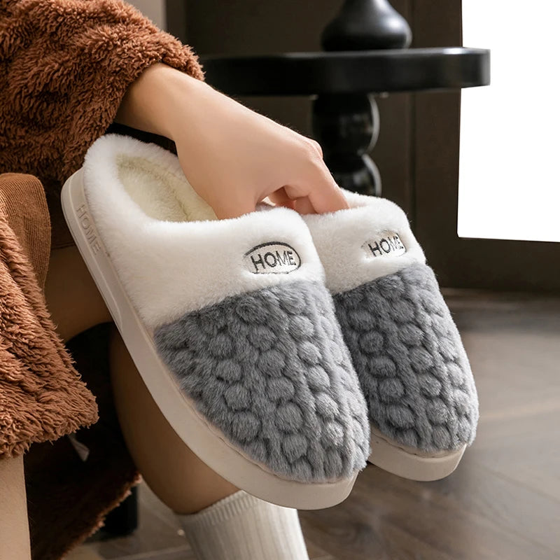 Winter Men's Home Slippers Warm Shoes Non-slip Indoor Outdoor Thick Bottom Plush Slippers For Women Casual Home Cotton Shoes