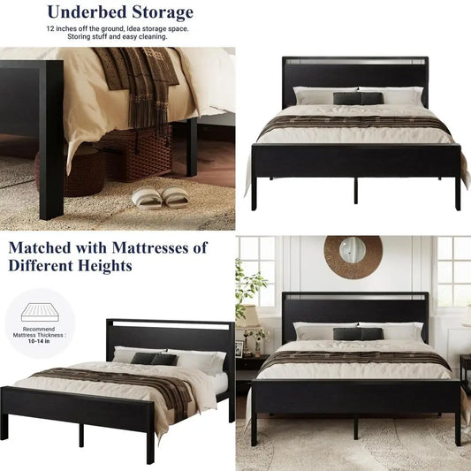 Queen Platform Bed Frame with Wood Headboard & Footboard, 12-Slats Support, No Box Spring, Storage, Easy Assembly, Black Oak
