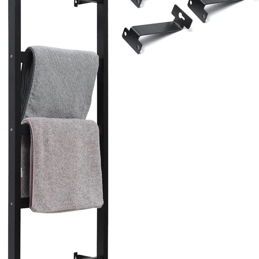Rustic Black Wooden Ladder for Wall-Mounted Blanket and Quilt Display in Living Room, Farmhouse Style Bathroom Towel Rack