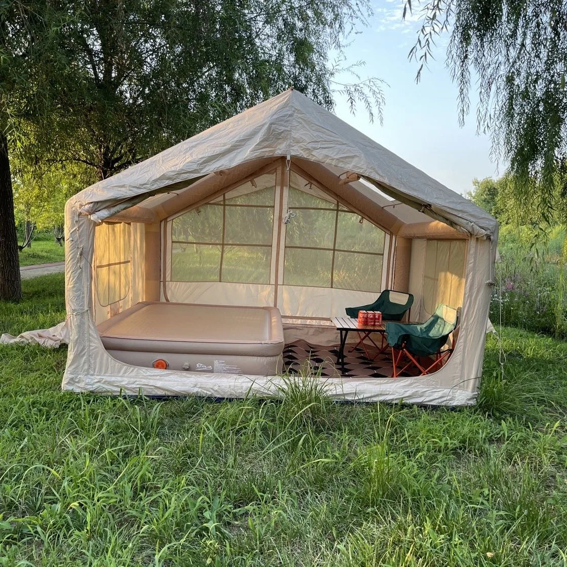 Inflatable Camping Tent, 4 Season Waterproof and Winderproof Air Tent, Easy Setup Luxury Glamping House for Family