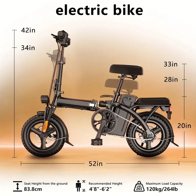 14" Folding Electric Motorcycles E Bike For Adults, 500W Peak Motor Ebike 19.9Mph 20Miles 48V 10AH Electric Mountain Bicycle