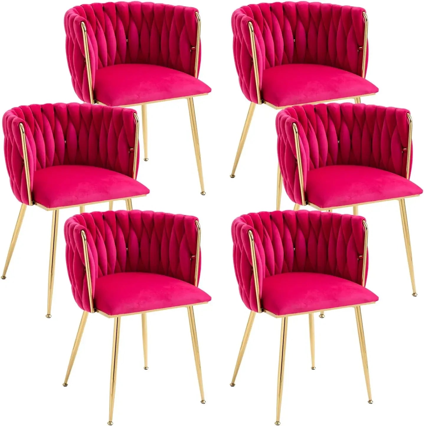 ,Woven Upholstered Chairs Dining Room,Kitchen，Velvet Dining Chairs Set of 6,Modern Dining Chair with Golden Metal Legs