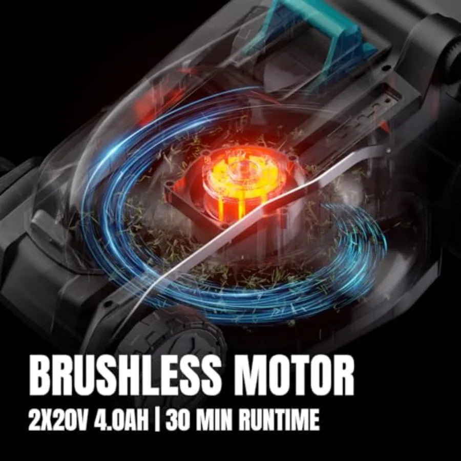 2x20V 18 inch Cordless Brushless Electric Push Lawn Mower with 6-Position Cutting Height Adjustment Ideal for Large Yard Mainte