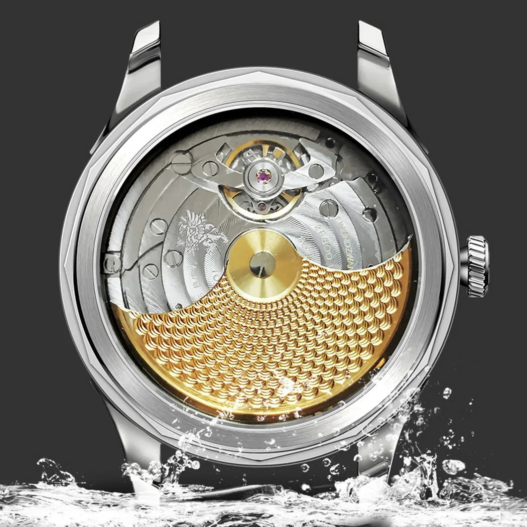 Borman Mens Automatic Watches Luxury Moon Phase Male Watch Mechanical Wristwatch Fashion 50M Waterproof Sapphire Leather Strap