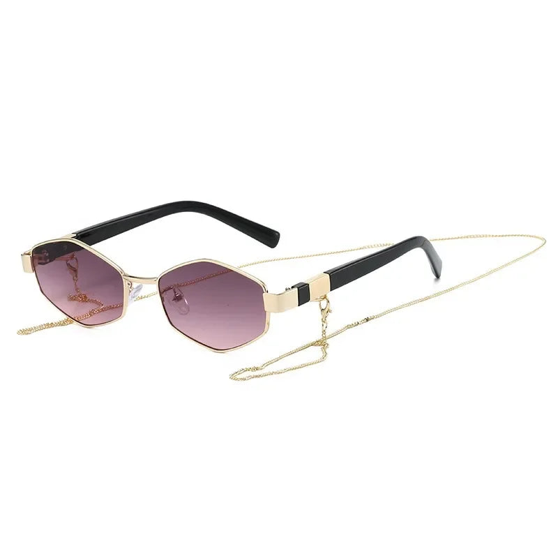 New Fashion Sunglasses with Chain for Women Luxury Brand Design Polygonal Sun Glasses for Female Small Frame Eyewear