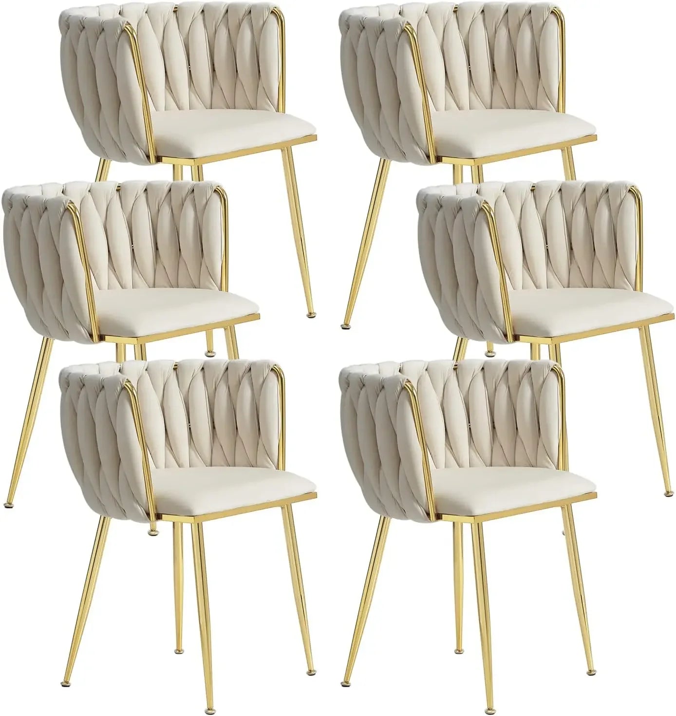 ,Woven Upholstered Chairs Dining Room,Kitchen，Velvet Dining Chairs Set of 6,Modern Dining Chair with Golden Metal Legs