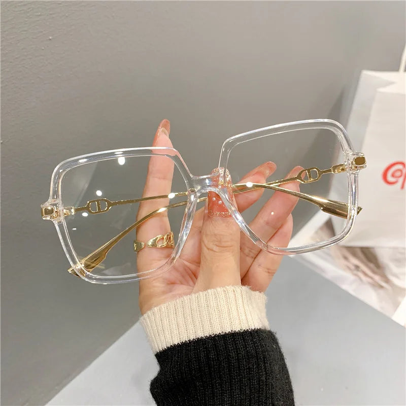 Fashion Oversized Square Eyewear Retro Womens Light Bloking Metal Frame Glasses Trend Optical Computer Eyeglasses