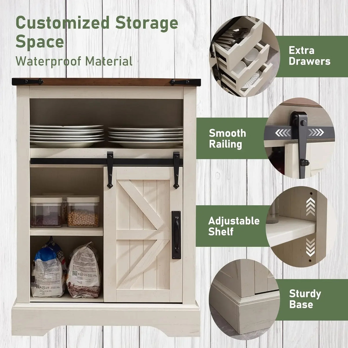 Bathroom Floor Cabinet, Farmhouse Cabinet with Sliding Barn Door & Storage Drawers, Small Storage Cabinet for Bathroom, Kitchen,