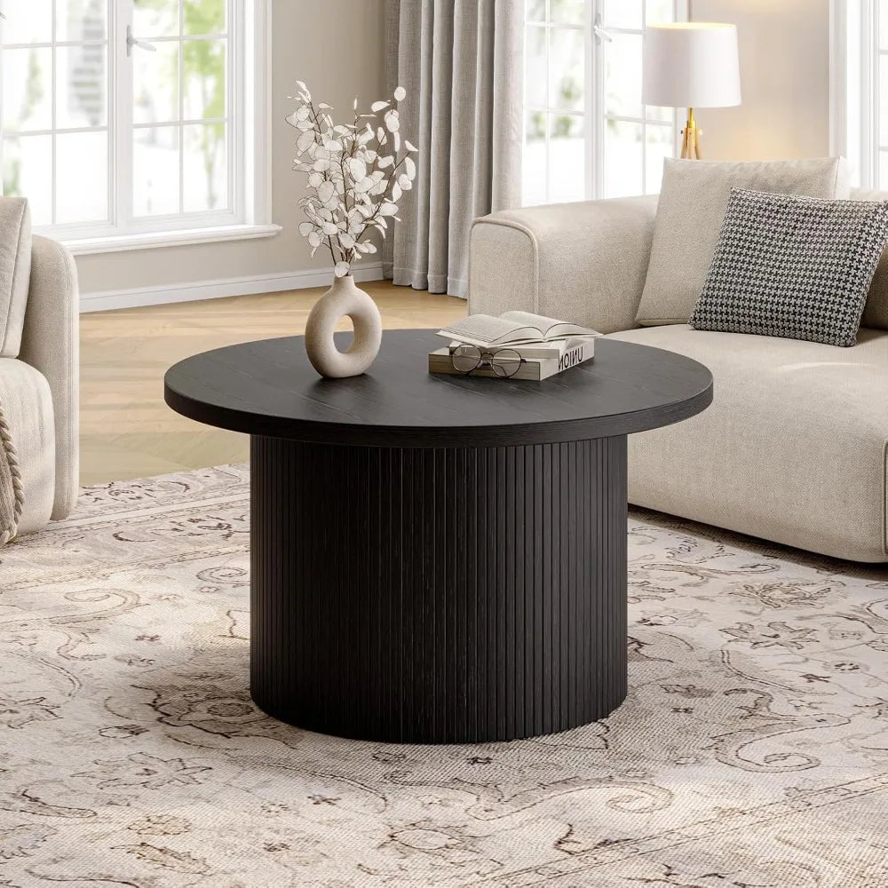 Coffee Table, Tambour Design Coffee Tables for Living Room, Mid Century Modern Wood Coffee Table, Drum Accent Small Center Table