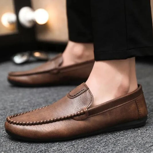 Luxury 2025 Round Toe Soft Flat Men's Leather Shoes High Quality Fashion Comfortable Designer Legitimate Sale Male Casual Shoe