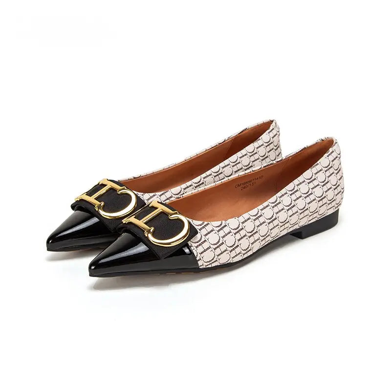 Alphabet Print Design Fashion New Women's Single Shoes Exquisite Versatile Retro Classic Women's Flat Shoes