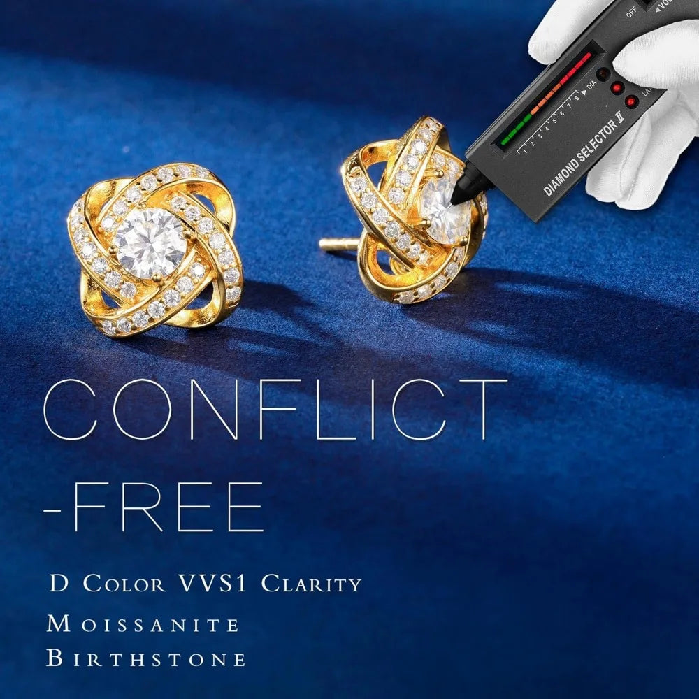 MOOSEA Moissanite Love Knot Earrings for Women, 1ct D Color VVS1 Clarity Lab Created Moissanite Earrings 925 Sterling Silver Stu