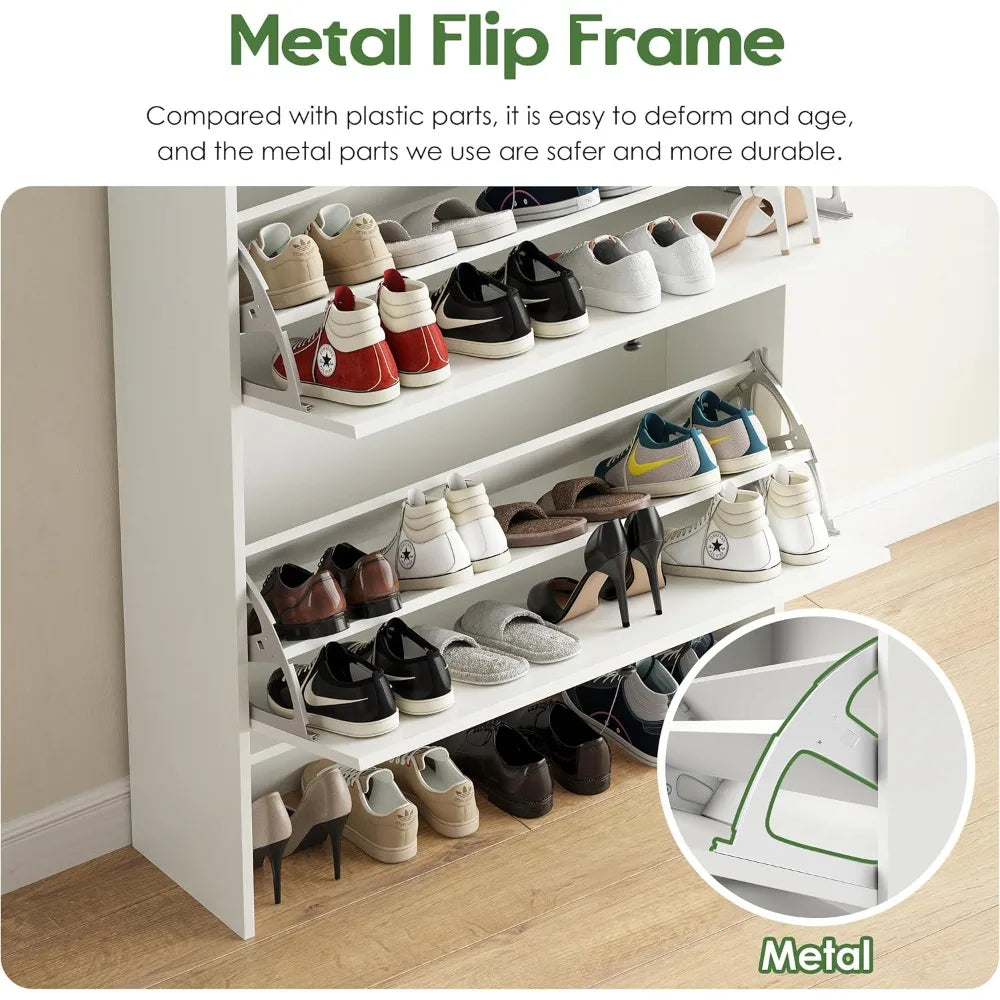 Shoe Storage Cabinet for Entryway, Shoe Rack Cabinet for Front Door Entrance,Farmhouse Narrow Shoe Organizer with 2 Flip Drawers