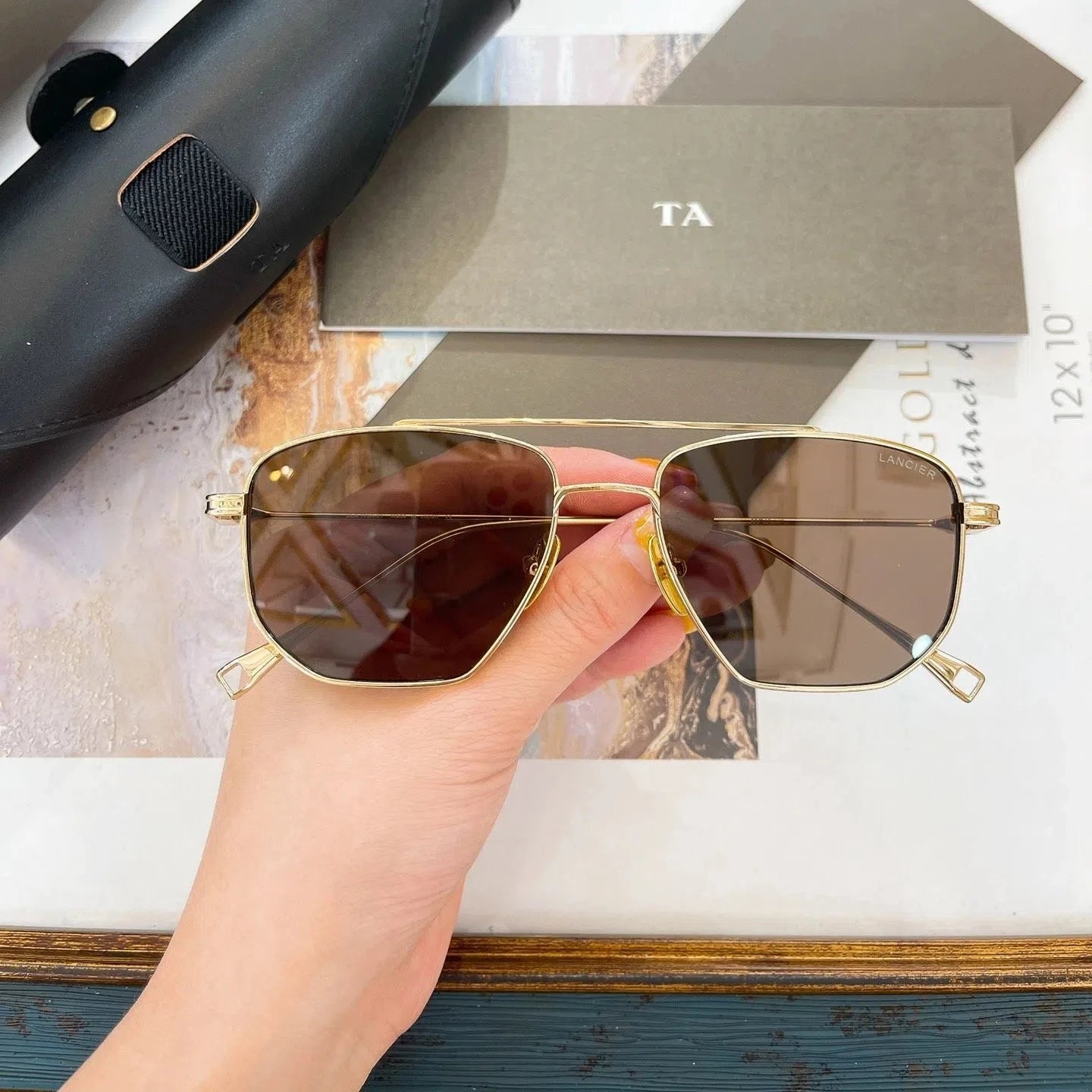 Original For LIANGCHENDIT DT LANCIER DLX115A Alloy Frame Men Sunglasses Casual Classic UV Dark Green Lens Women Couple Eyewear