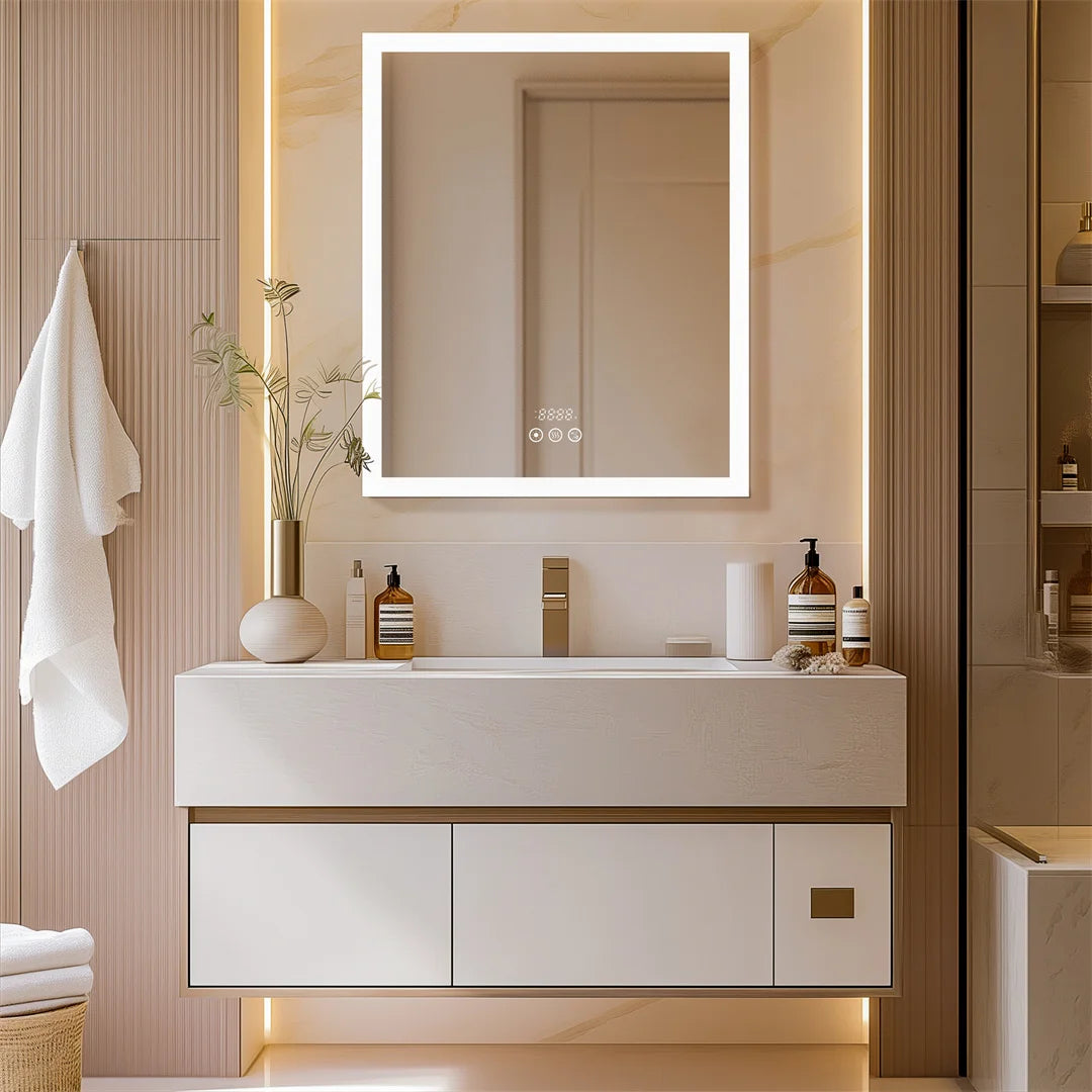 Bluetooth Bathroom Mirror Cabinet Wall Mounted LED Light Mirror Medicine Storage Cabinet Organizer with Build-in Socket Defog