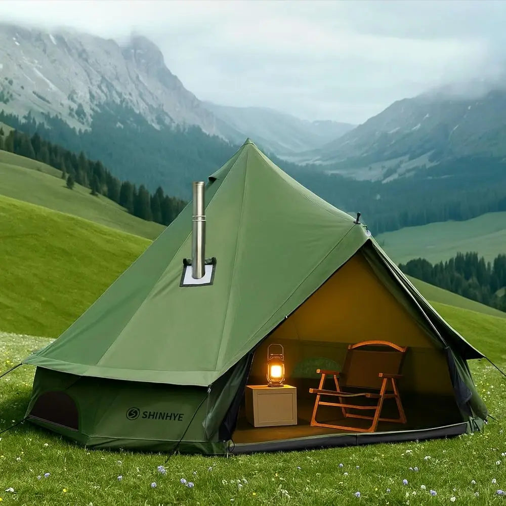 Family Outdoor Canvas Bell Yurt Tent with Stove Jack, Waterproof Luxury 4 Season Cotton Tents for Camping, Hunting, Parties, and