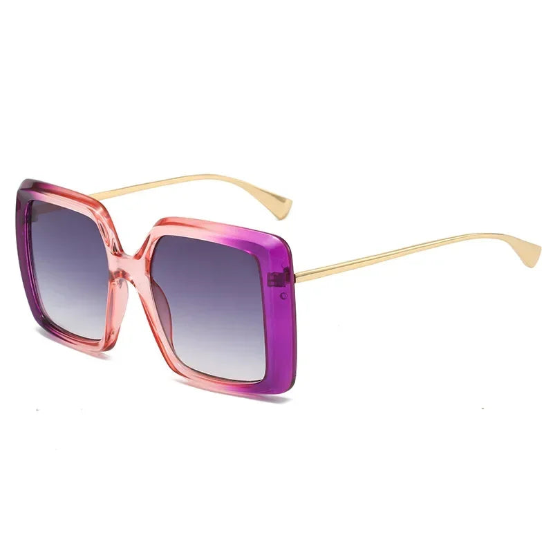 JNPCXI Wholesale Oversized Square Double Color Gradient Green Yellow Sunglasses Women Fashion Shades UV400 Punk Men Sun Glasses