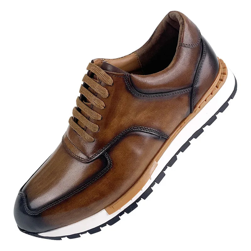 New men's leather shoes head layer cowhide daily outdoor casual lace-up large size shoes senior Brock shoes A21