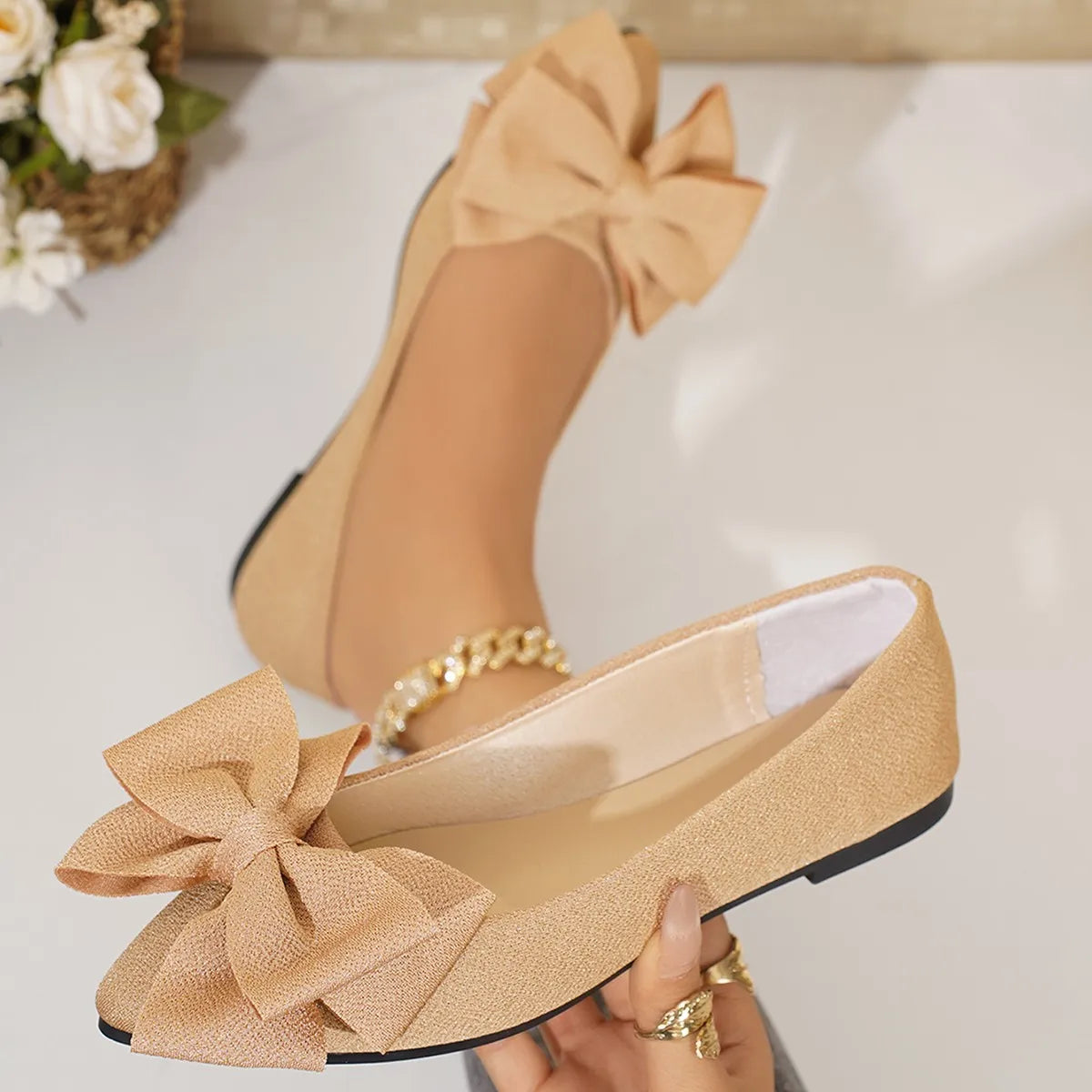 Women Flats Bowtie Pointed Toe Shoes Female Walking Dress Shoes Spring Fashion Casual Footwear Shallow Zapatillas Mujer