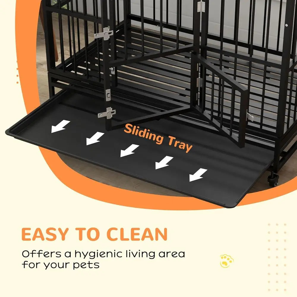 Sturdy Steel Dog Crate for Large Breeds with Wheels, Removable Tray, and Double Doors - Black
