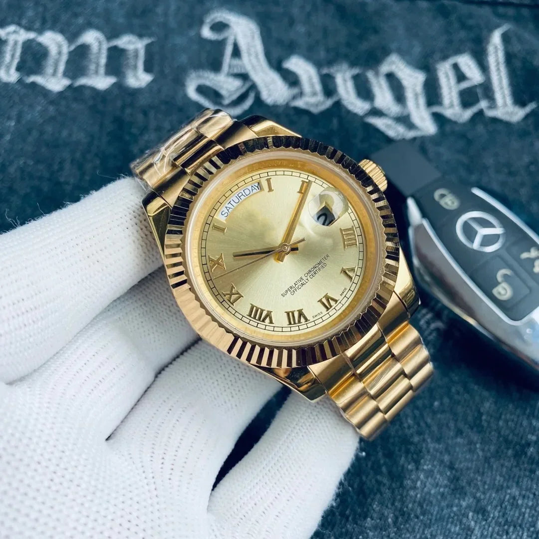 2025 New Luxury Rose Gold Men's Automatic Watch Mechanical Watch AR Sapphire Glass Date Watch Men's