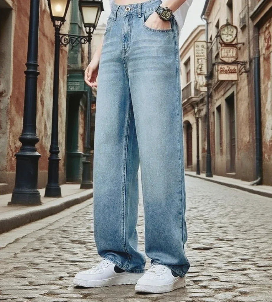 New Streetwear Loose Jeans Men Korean Fashion retro Denim Pants Solid wash Casual straight tubeTrousers Men Brand Clothing Wear