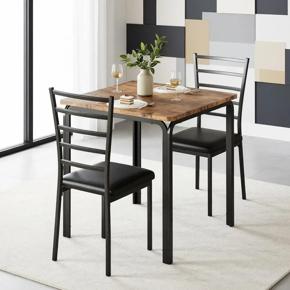 Modern Square Dining Table Set for 2, Small Space Kitchen Dinette, Vintage Breakfast Room Furniture