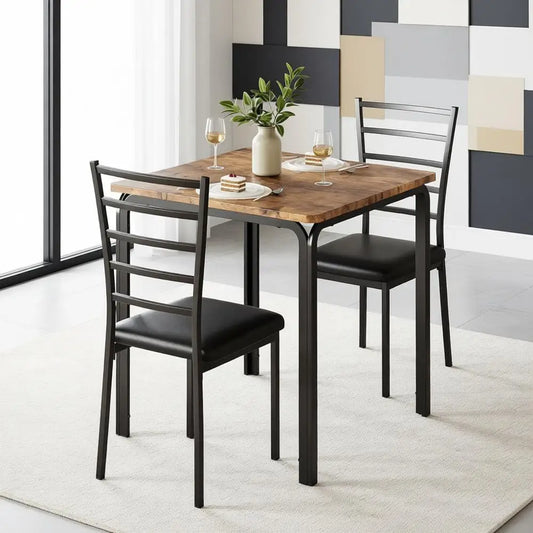Modern Square Dining Table Set for 2, Small Space Kitchen Dinette, Vintage Breakfast Room Furniture