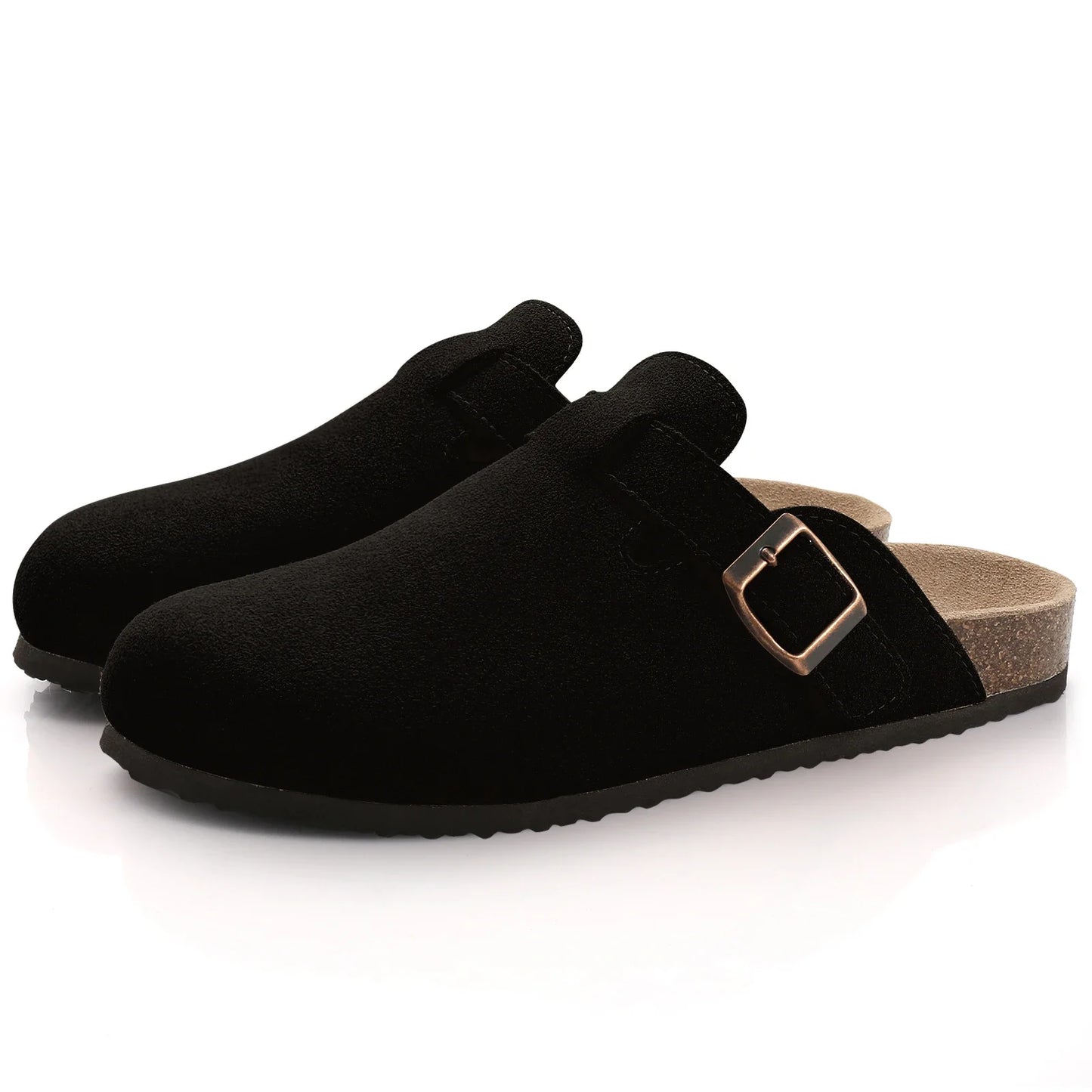 Fashion Women's Suede Mules Slippers Men Clogs Cork Insole Sandals With Arch Support Outdoor Beach Slides Home Shoes