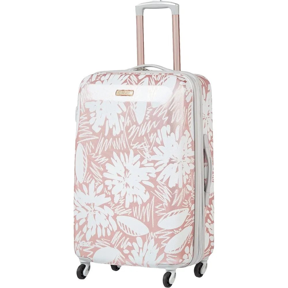 American Tourister Moonlight Expandable Hardside Luggage with Spinner Wheels, Ascending Gardens Rose Gold, Medium Size 24-Inch