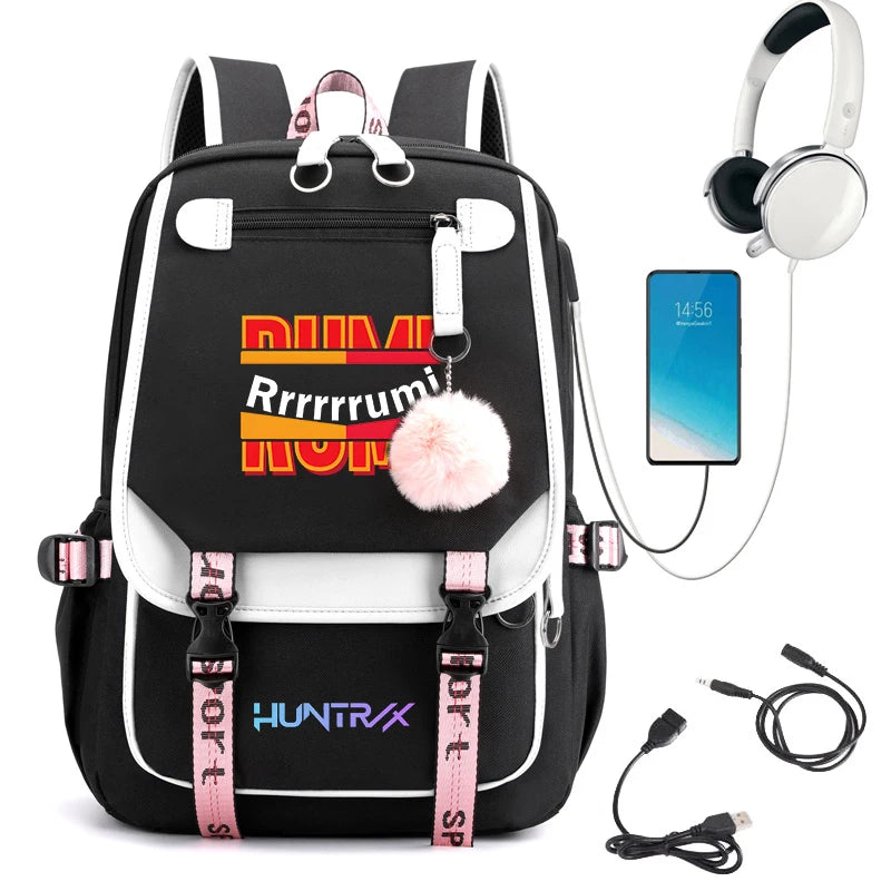 2025 New Fashion Women's Backpack KPop Demon Hunters Usb Travel Rucksack Large Back Pack Mochilas Mujer School Bags for Girls