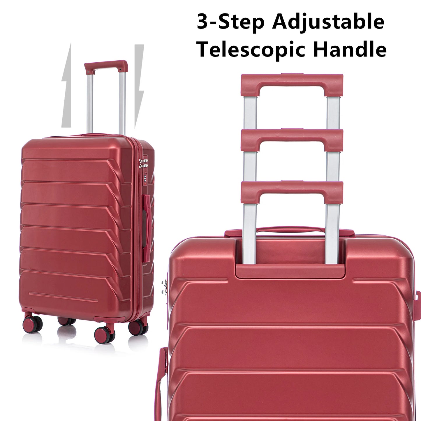 3 in 1 ABS&PC Trolley Box 20in 24in 28in Trolley Box Iron Tie Rod ABSPC Alloy Wine Red  suitcases and travel bags