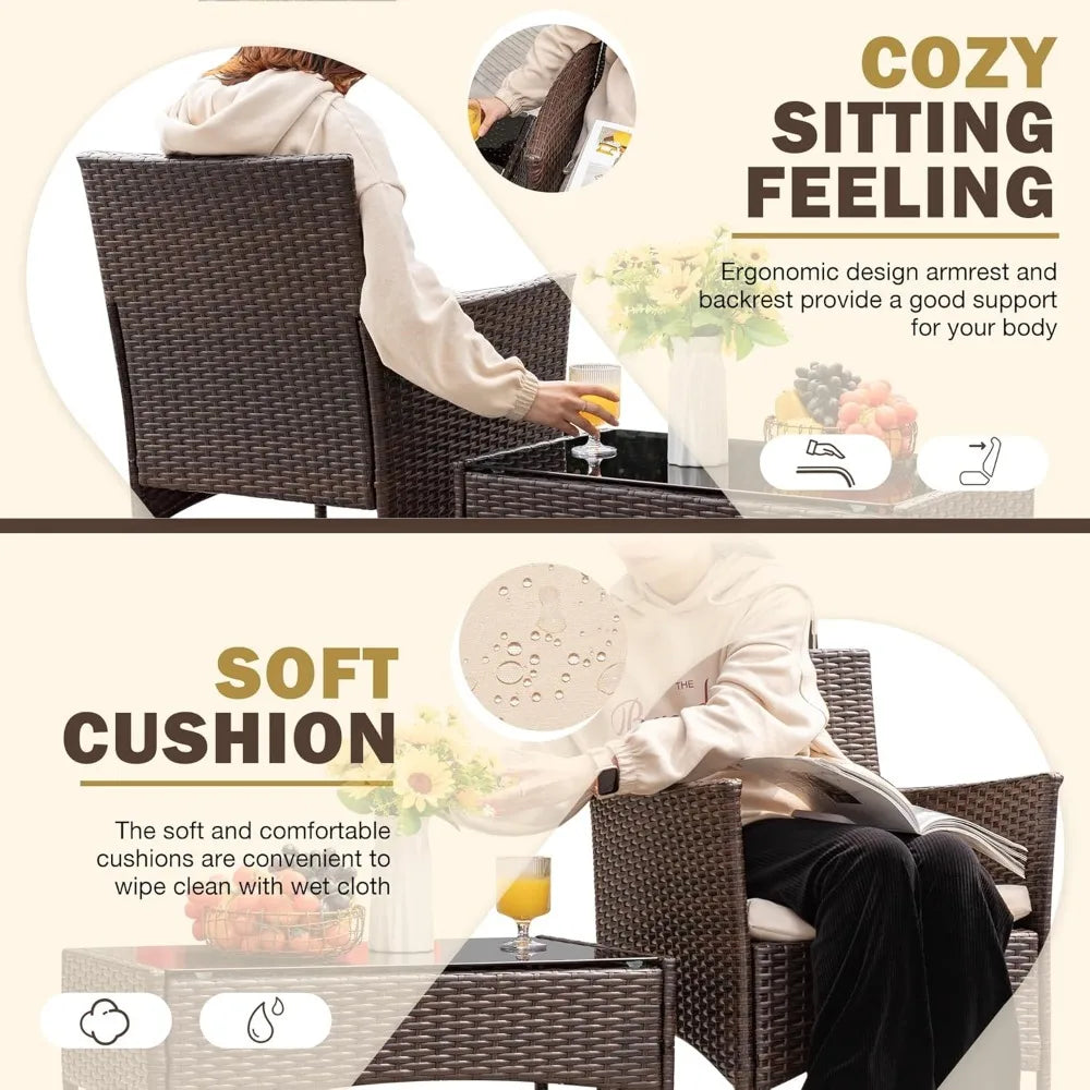 4 Pieces Outdoor Patio Furniture Sets Rattan Chair Wicker Set, Outdoor Indoor Use Backyard Porch Garden Poolside Balcony Furnit