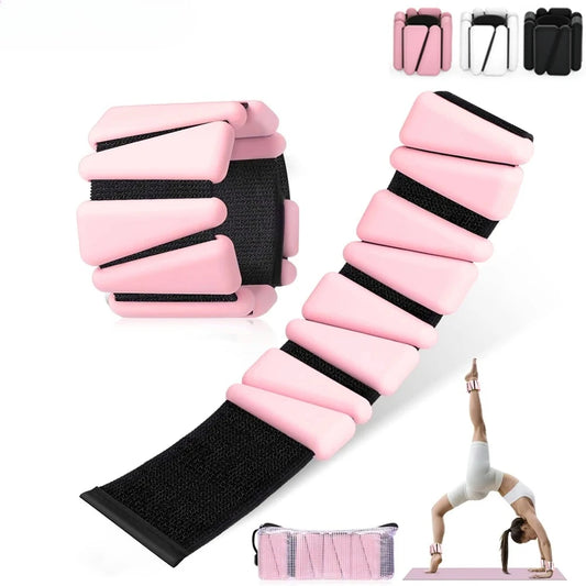 1Pair 2-4lbs Adjustable Wrist Ankle Weights - Silicone Strength Training Bracelets for Yoga Running Swimming - Women & Men