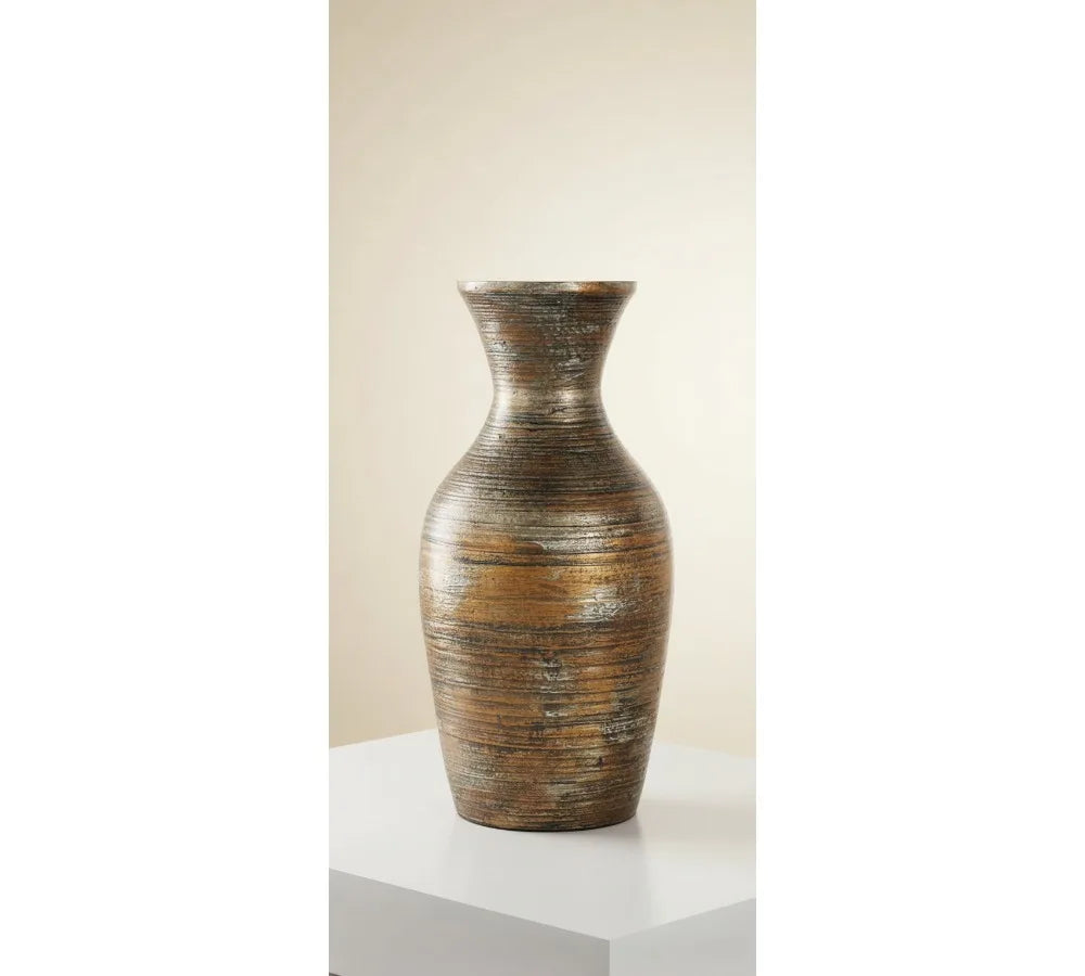Antique Brown Bamboo Wood Vase 8x8x18 Inch Large Centerpiece Home Decor Bohemian Style
