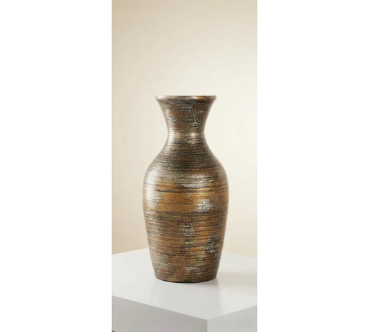 Antique Brown Bamboo Wood Vase 8x8x18 Inch Large Centerpiece Home Decor Bohemian Style
