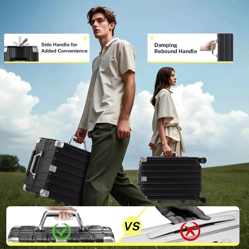 Carry On Luggage 20 inch Aluminum Frame Suitcase with Spinner Wheels No Zipper Hardshell PC+ABS Luggages TSA Lock Zipperle